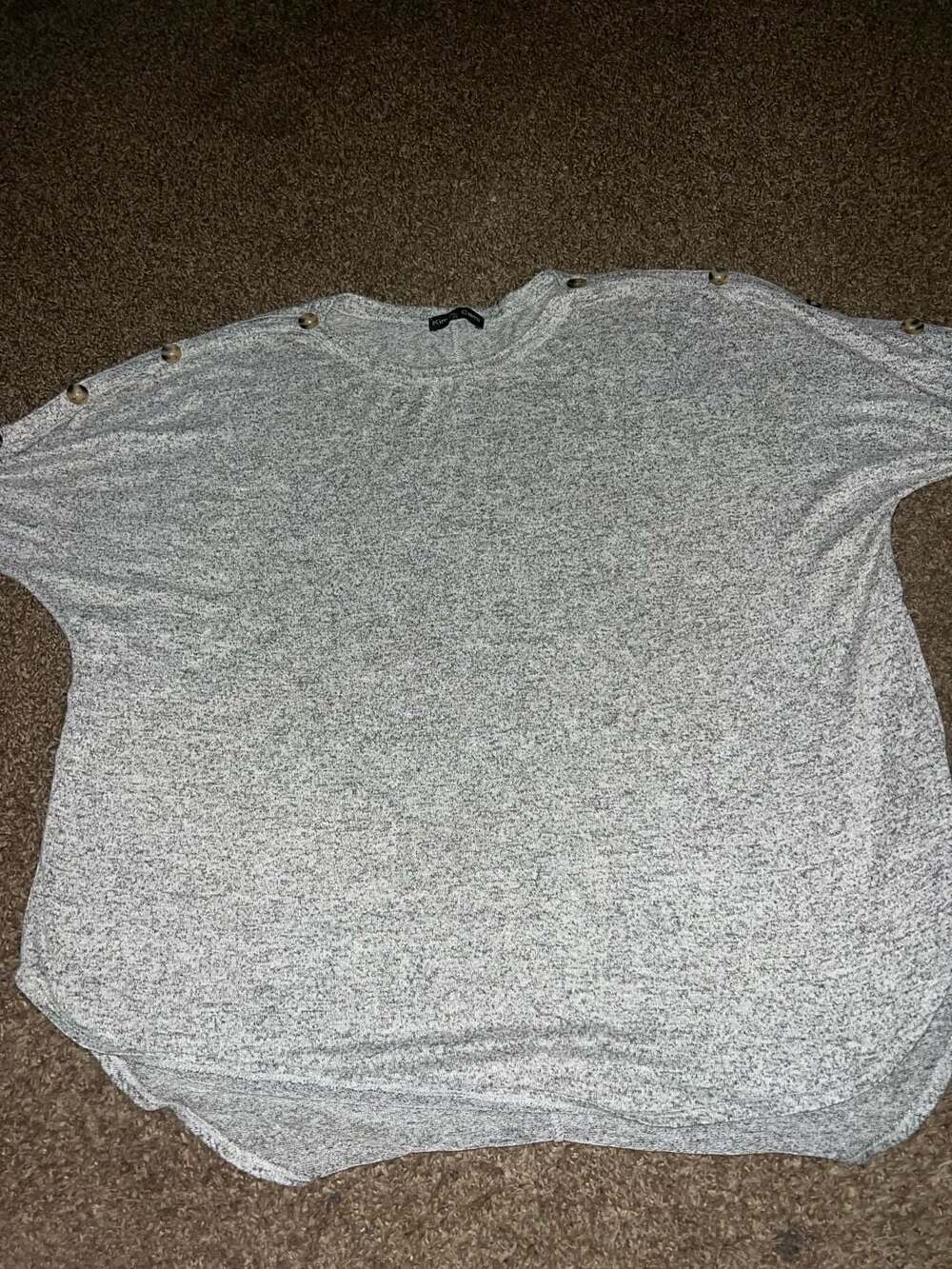 Kim & Cami Women's Plus Size 3X Gray Melange Hacci Short Sleeve Hi-Low Tunic Top
